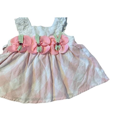 Rare Editions Girls 12M Pink and White Gingham Flower Embroidery Summer Dress - Picture 4 of 12